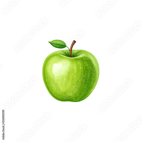 Fresh red and green apples with separate leaves on white