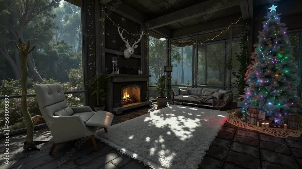 A living room filled with furniture and a christmas tree