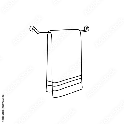 Simple line drawing of a hanging towel on a rack  