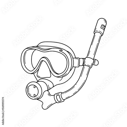 Snorkeling mask and tube in simple line art design  