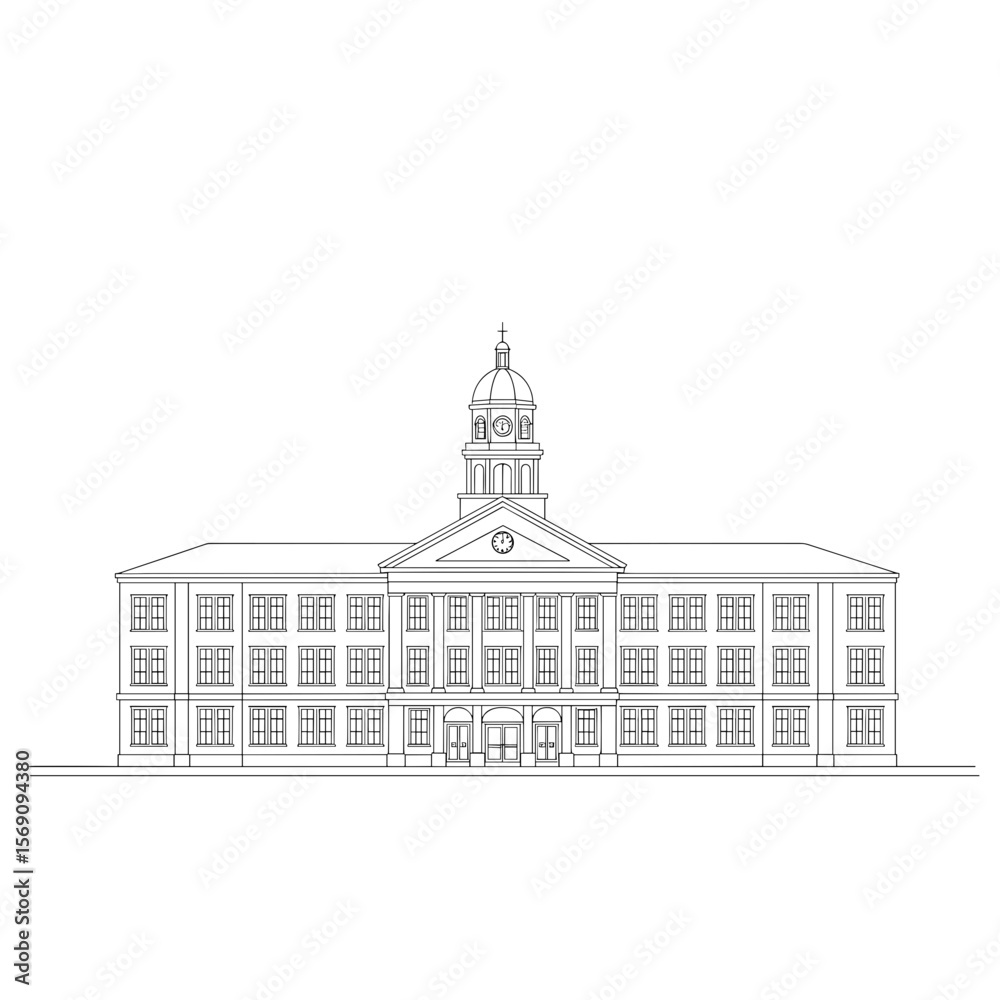 Obraz premium Outline of a historic building with a dome and multiple windows 