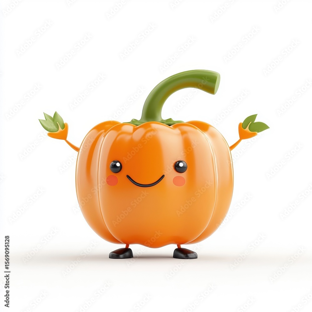 Obraz premium 3D cartoon character of a stuffed pepper, isolated on white.