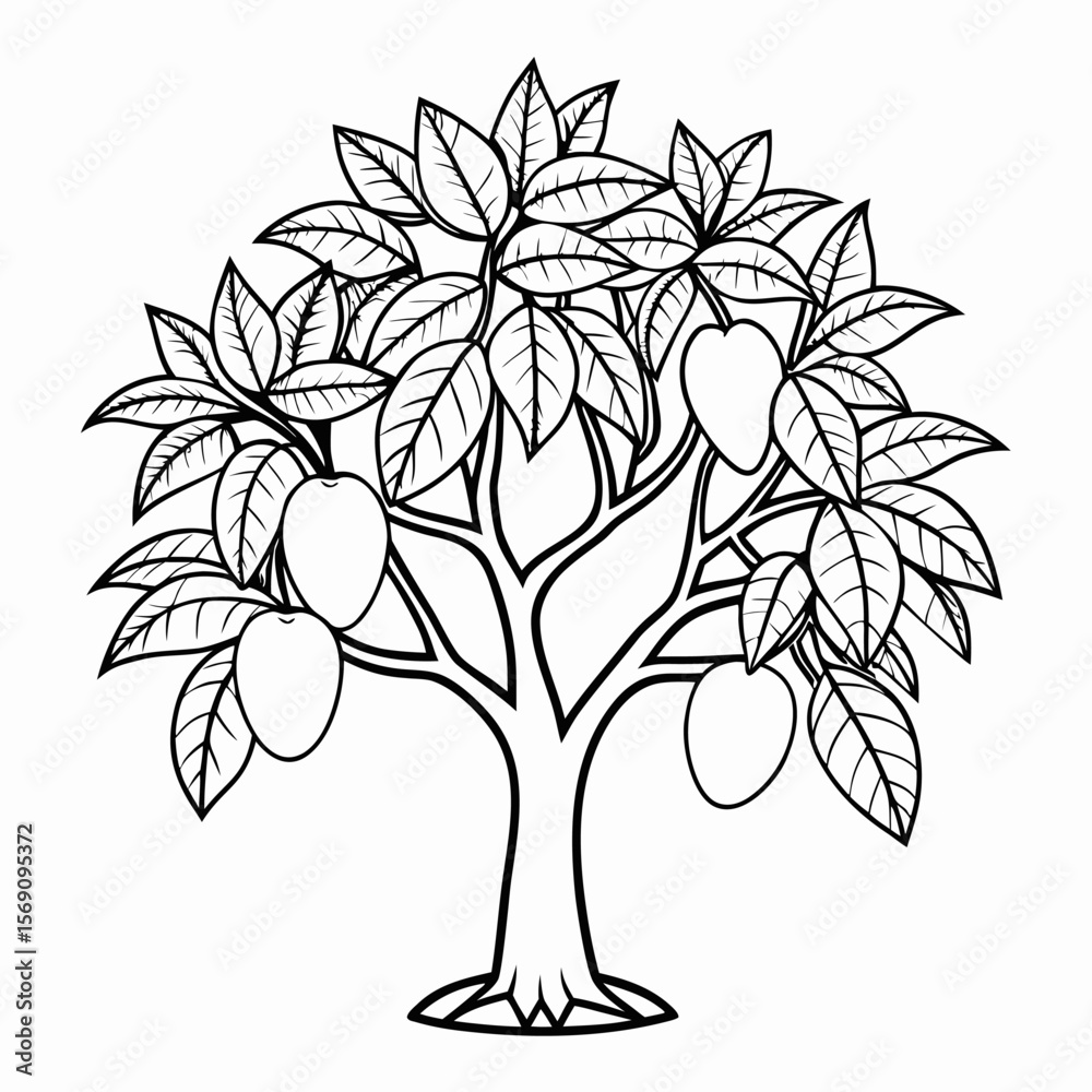 Obraz premium Mango tree Outline Vector on white background