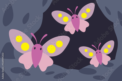 Cartoon seamless pattern with cute butterflies, flowers, and bees, a vibrant vector illustration for nature-inspired designs
