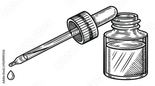 Vintage Dropper Bottle with Pipette – Hand Drawn Vector Illustration