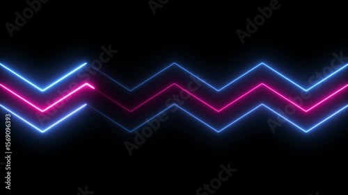 Straight neon lazer line color blue purple on black background. Seamless loop animation. Bright neon line blue purple laser line abstract technology background. 4K Video