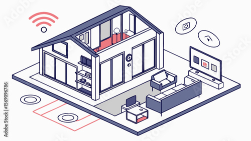 Smart home automation system isometric design for modern living with wireless technology and connected devices