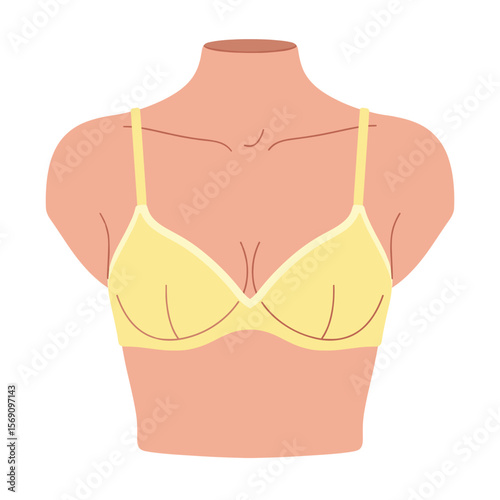 Yellow bra displayed on a mannequin torso with simple design  