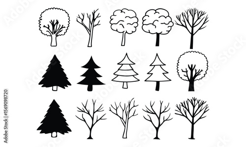 Collection of Hand-Drawn Tree Silhouettes