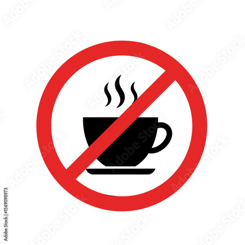 No coffee symbol with black cup in red prohibition circle  