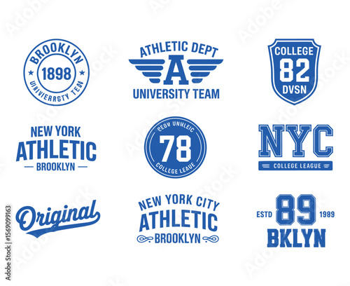 New York, Brooklyn typography, badges set for t-shirt print. Varsity style t-shirt graphics — Vector