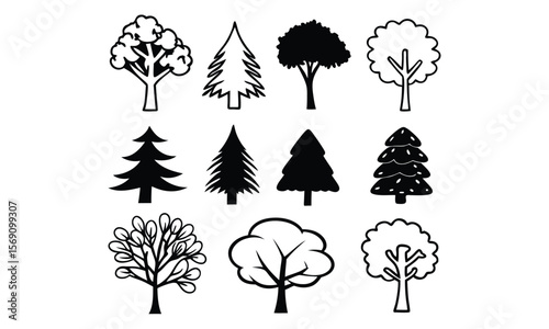 Collection of Hand-Drawn Tree Silhouettes