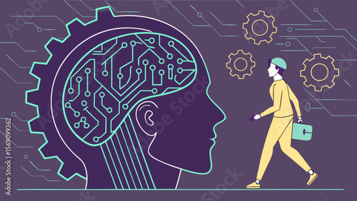 Artificial intelligence concept with human brain and machine learning technology design for ai future 100