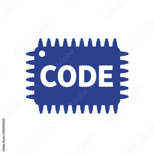 Blue microchip with the word "CODE" in bold text  
