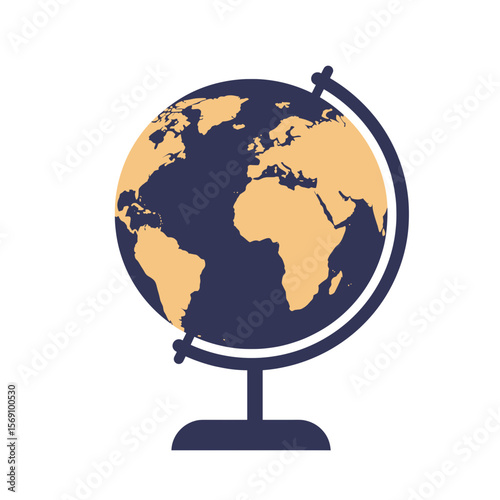 Globe showing world map in simple design with dark blue background  