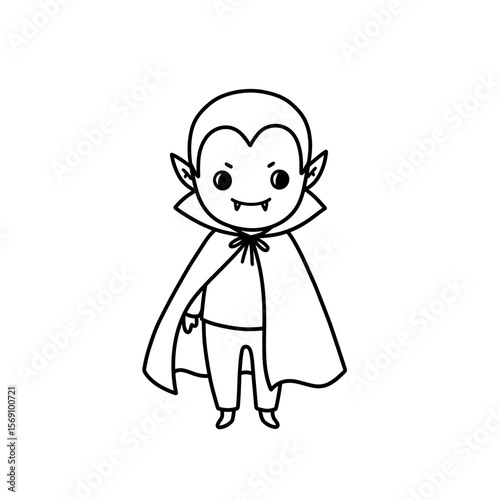 Cute little vampire wearing a cape and smiling happily  