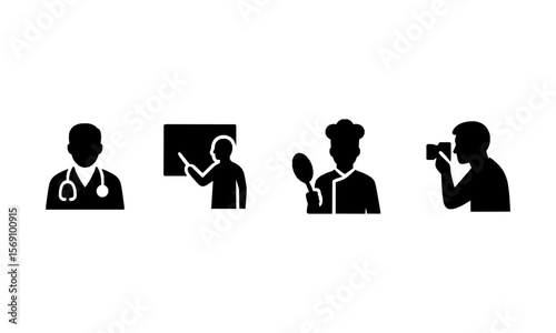 Diverse Professions Doctor, Teacher, Chef, Photographer Icons
