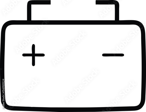 Simple hand drawn black outline of a car battery with positive and negative terminals