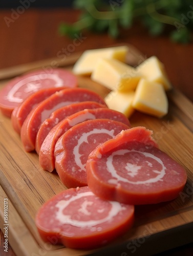 sliced high-quality pork sausage with the addition of lard pieces
