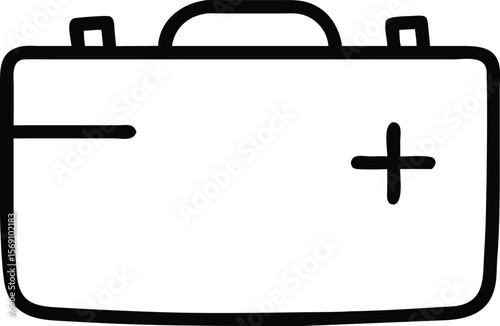 Simple black outline icon of a medical first aid kit with a plus sign
