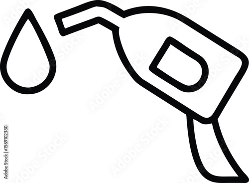 Simple black line art icon of a gas pump nozzle with a drop of liquid