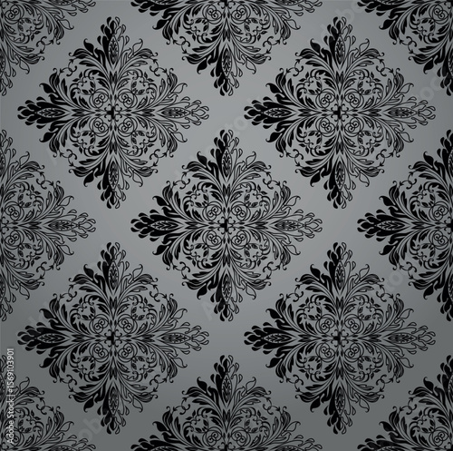 Floral pattern. Seamless vector background. Vintage wallpaper in the Baroque style. Gray and black ornament for fabric, wallpaper, packaging. Ornate Damask flower illustration