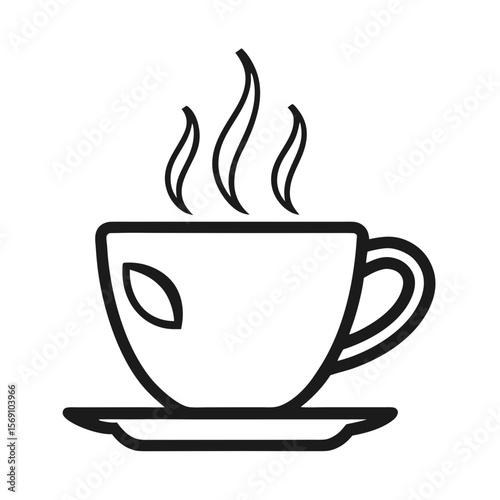 Minimalist Coffee Cup Line Art with Steam – Transparent PNG