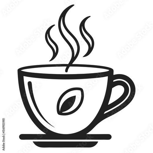 Minimalist Coffee Cup Line Art with Steam – Transparent PNG