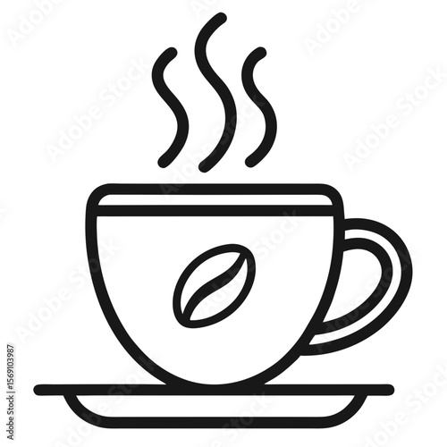 Minimalist Coffee Cup Line Art with Steam – Transparent PNG