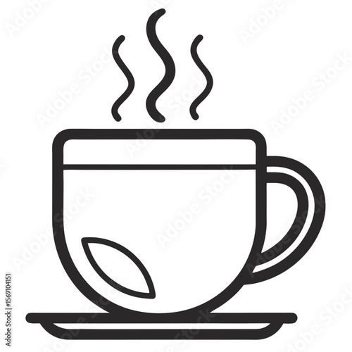 Minimalist Coffee Cup Line Art with Steam – Transparent PNG