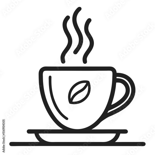 Minimalist Coffee Cup Line Art with Steam – Transparent PNG
