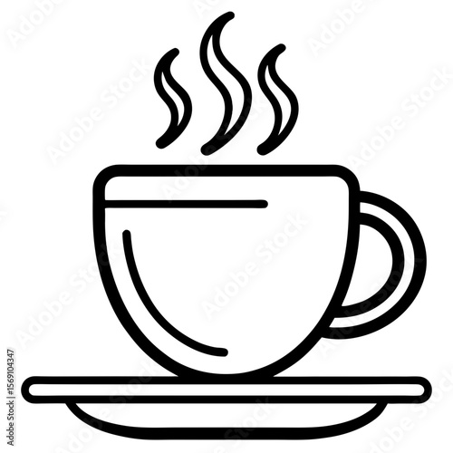 Minimalist Coffee Cup Line Art with Steam – Transparent PNG