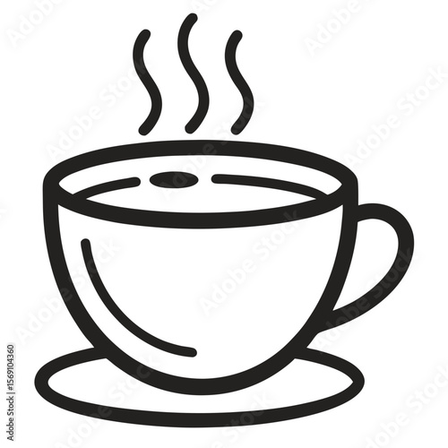 Minimalist Coffee Cup Line Art with Steam – Transparent PNG