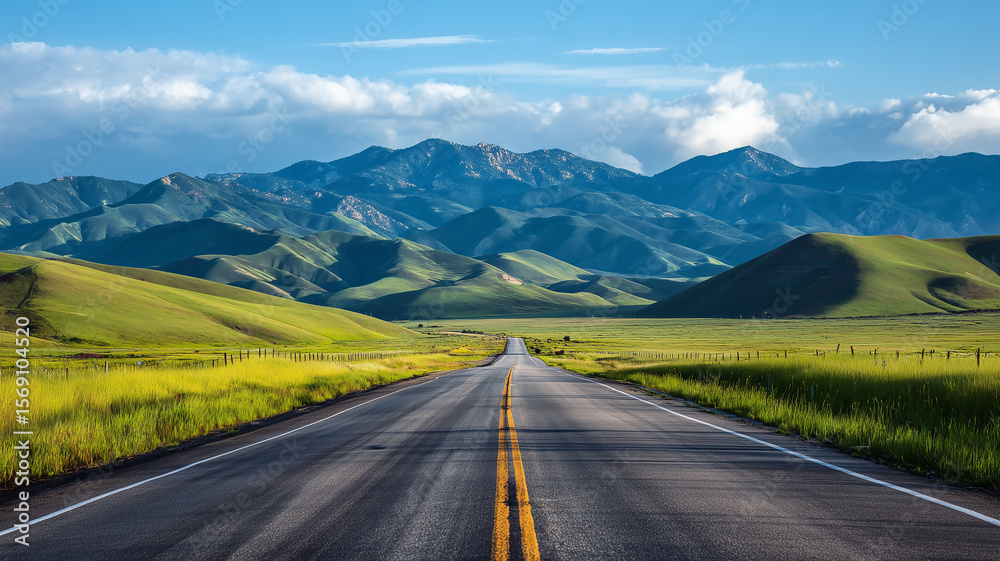 Naklejka premium Highway cutting through lush green grass