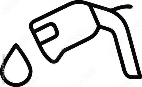 Simple line art icon of a fuel nozzle dispensing a drop of liquid