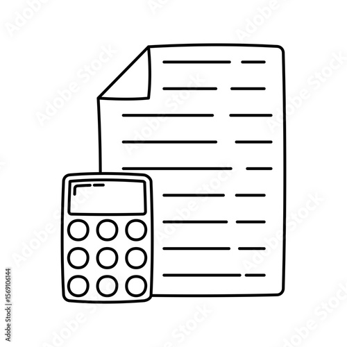 Calculator Outline Doodle, basic calculator and document, perfect for accounting, budget tracking, and financial service design.