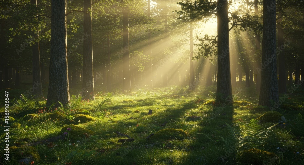 Fototapeta premium Misty Forest Trail on a Rainy Day