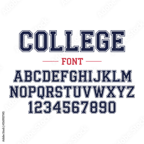 Classic college font with the contours. Used for football, baseball or basketball logos and T-shirts. It is made in the American style. Vector illustration.