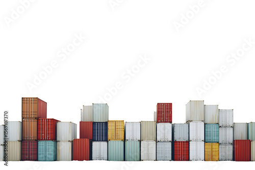 Colorful Intermodal Shipping Containers Stacked at a Port Terminal on Black Background