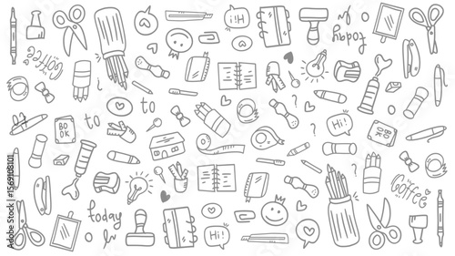 Simple seamless back to school doodle pattern line art with study elements and student supplies illustration