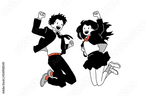 跳ねる笑顔の学生ベクターイラスト