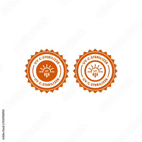 UV-C Sterilizer round badge logo for disinfection and germ killing. Modern, effective design.