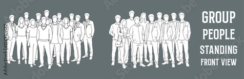 Architectural Drawings group people standing vector illustration, front view, human person Minimal style hand drawn. Sections, Elevations, Floor Plans