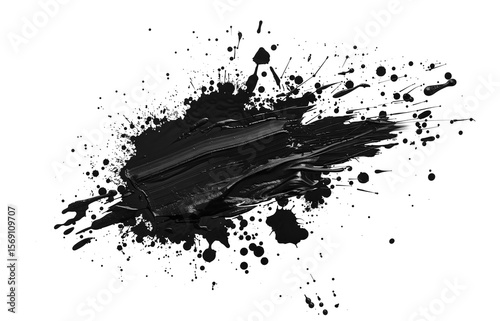 Black paint brush on empty transparent background. Isolated abstract stains explosion brushes. Generative ai
