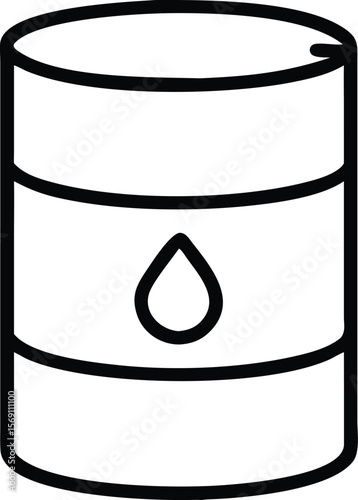 Simple black line drawing of a barrel with a water drop symbol