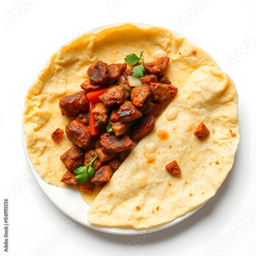Delicious Meat Crepe on White Background