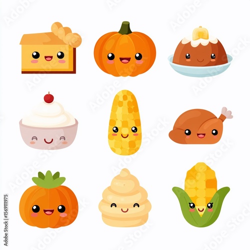 Cute Thanksgiving food icons