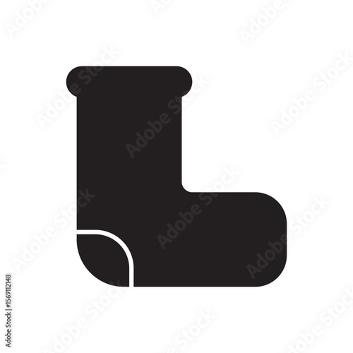 Rubber Wellington boot. solid black rain boot with reinforced toe and tall shaft.