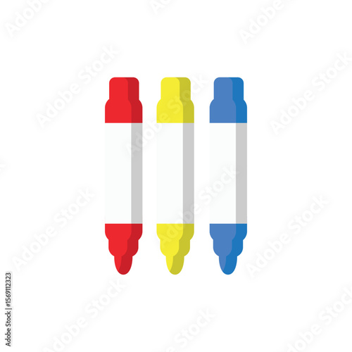 Whiteboard markers in red, yellow, and blue for presentations. Perfect for adding color and organization to whiteboard presentations.