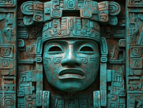 Ancient mayan stone carved face